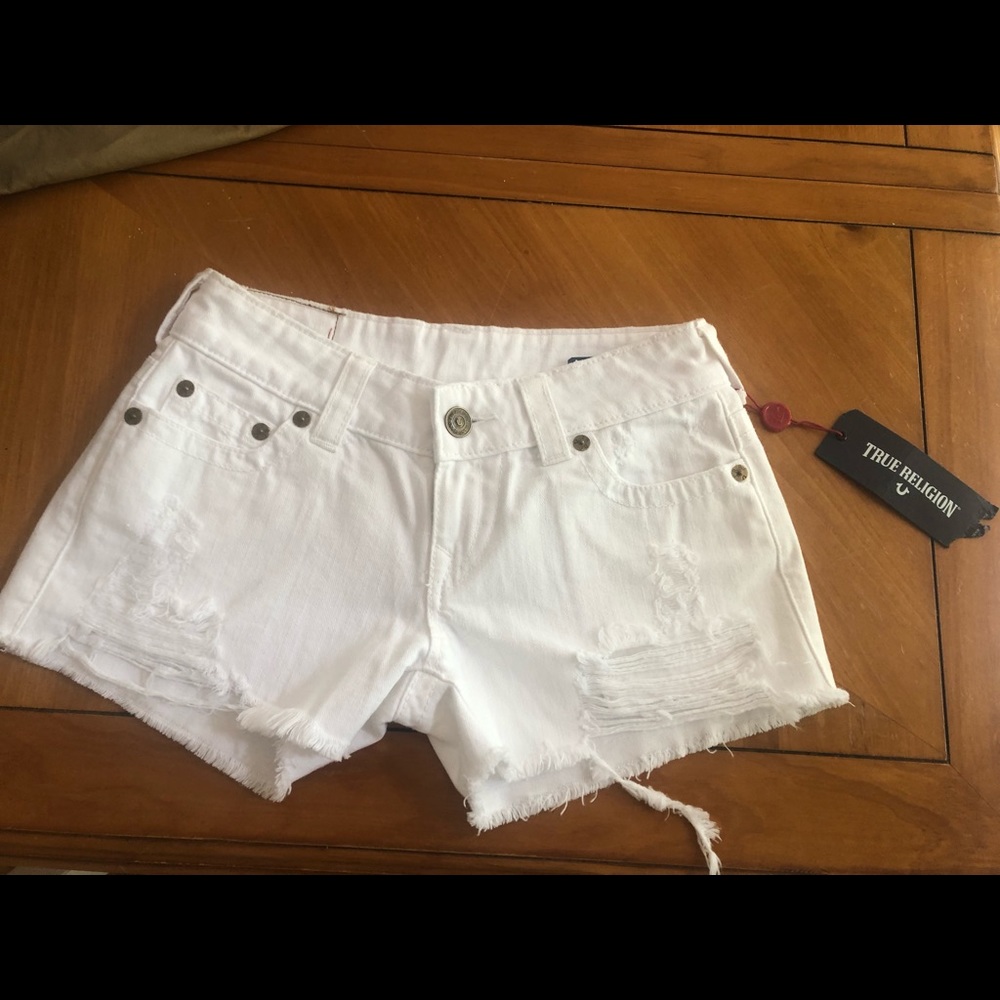 True Religion White denim Shorts NWT 26